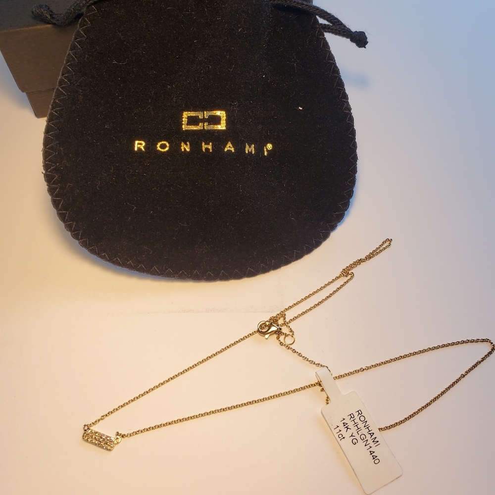 NWT Ron Hami 14k .11ct Pave Diamond Bar Shape Necklace with